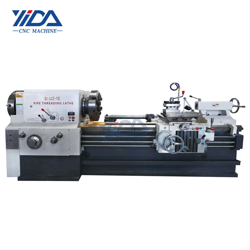 Efficient manual metal lathe Q1322 pipe threading lathe with steady rest horizontal lathe machine for metal