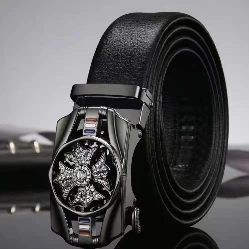 Lucky Luxury Men Belts with Rotatable Automatic Buckle PU Leather Belts for Daily