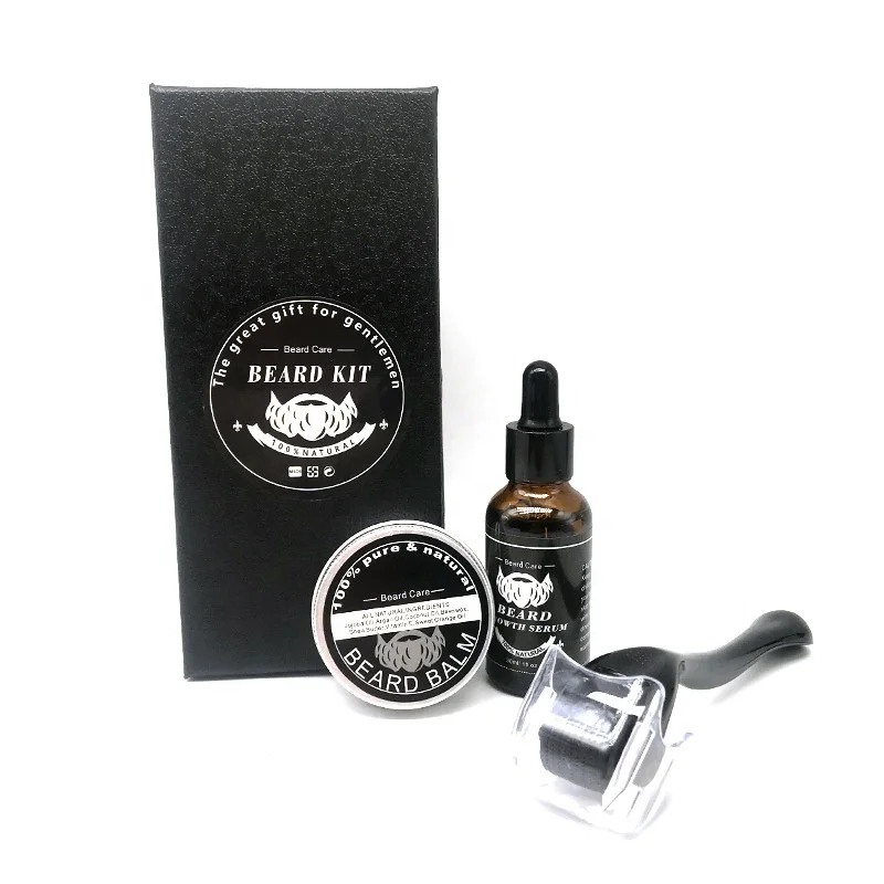Black Derma roller 03 Derma Roller Matt Black Beard growth kit Beard Roller & Oil Grooming Kit