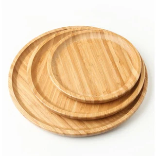 Wooden round material recyclable plates set restaurant dishes plate sets