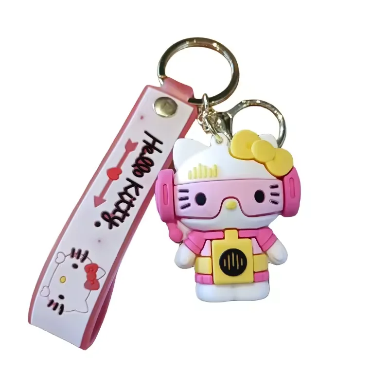 KT Hot Selling Drag Cartoon Keychain Cute Electronic Music Sanlio  Cat Doll School Bag Pendant Car Key chain Ring