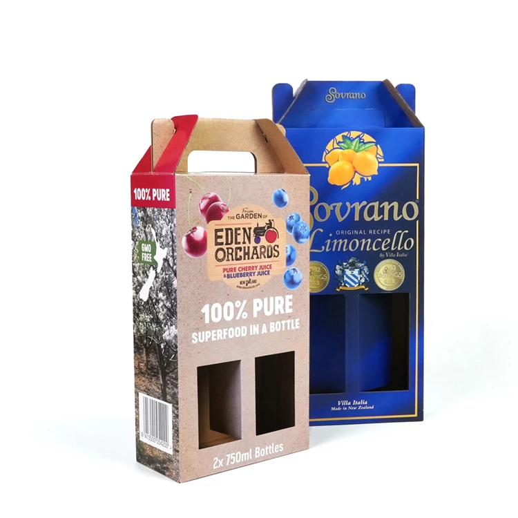 Custom Corrugated Wine Box with Handle Handled Whisky Beverage Gift Boxes Vodka & Champagne Packaging Boxes