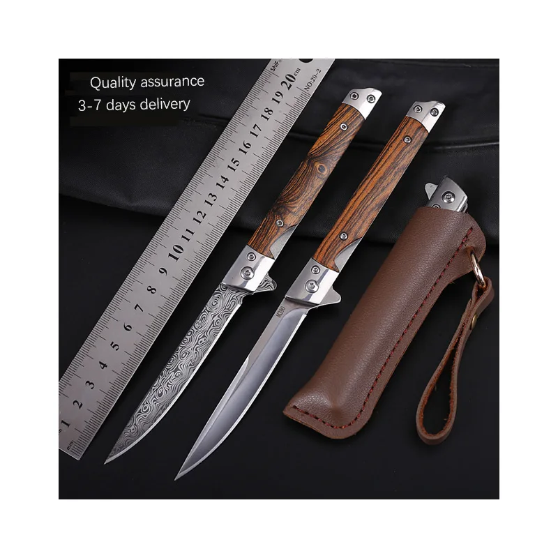 Wholesale Wood pocket damascus hunting knife damascus knife hunting folding knife
