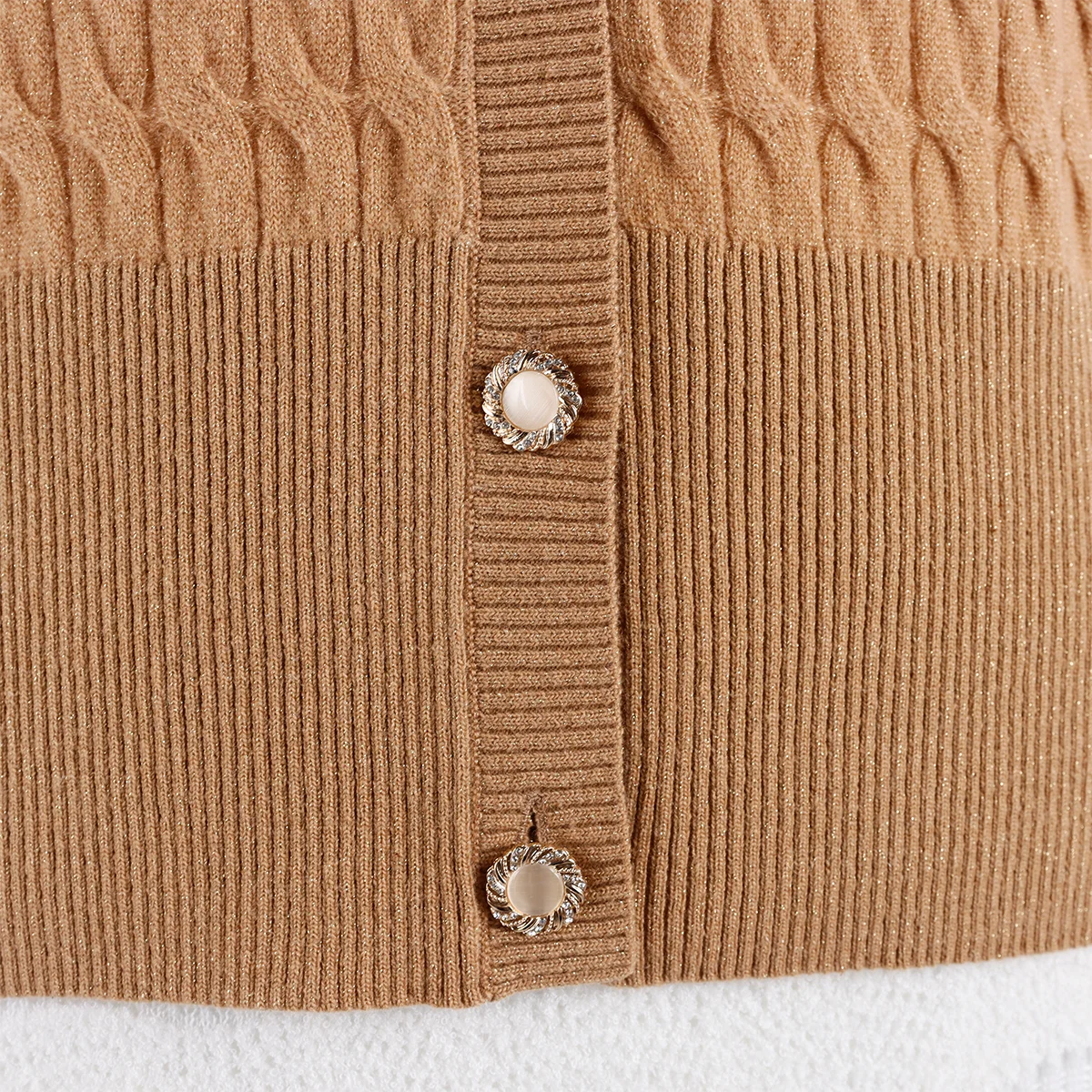 Popular Women Cashmere Sweater Mock Neck Knit Top Cable Button Knit Pullover