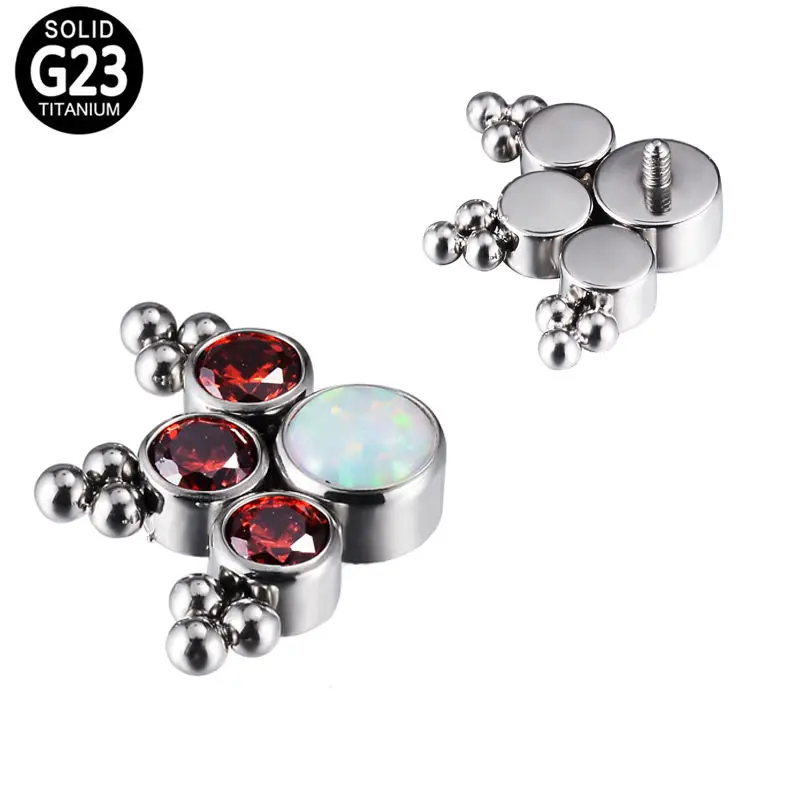ASTM F136 Titanium CZ Opal Top Parts Navel Nailed Lip Nail Earrings Labret Nose Rings Body Piercing Jewelry Accessories