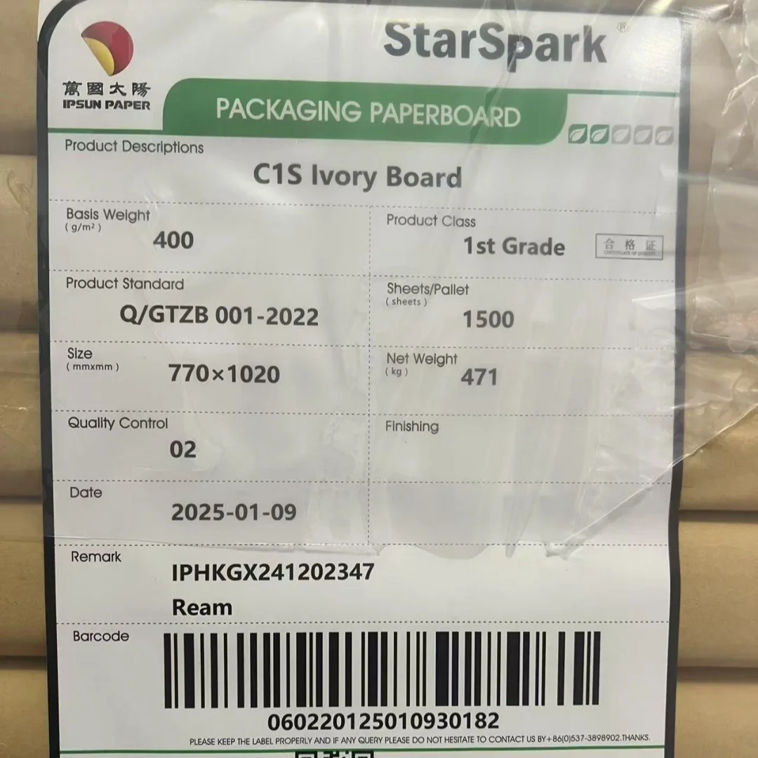 FBB Ivory Paper Board Gc1 Board Fold Fbb C1s Ivory Board 190/210/230/270 Gsm One Side Coated White