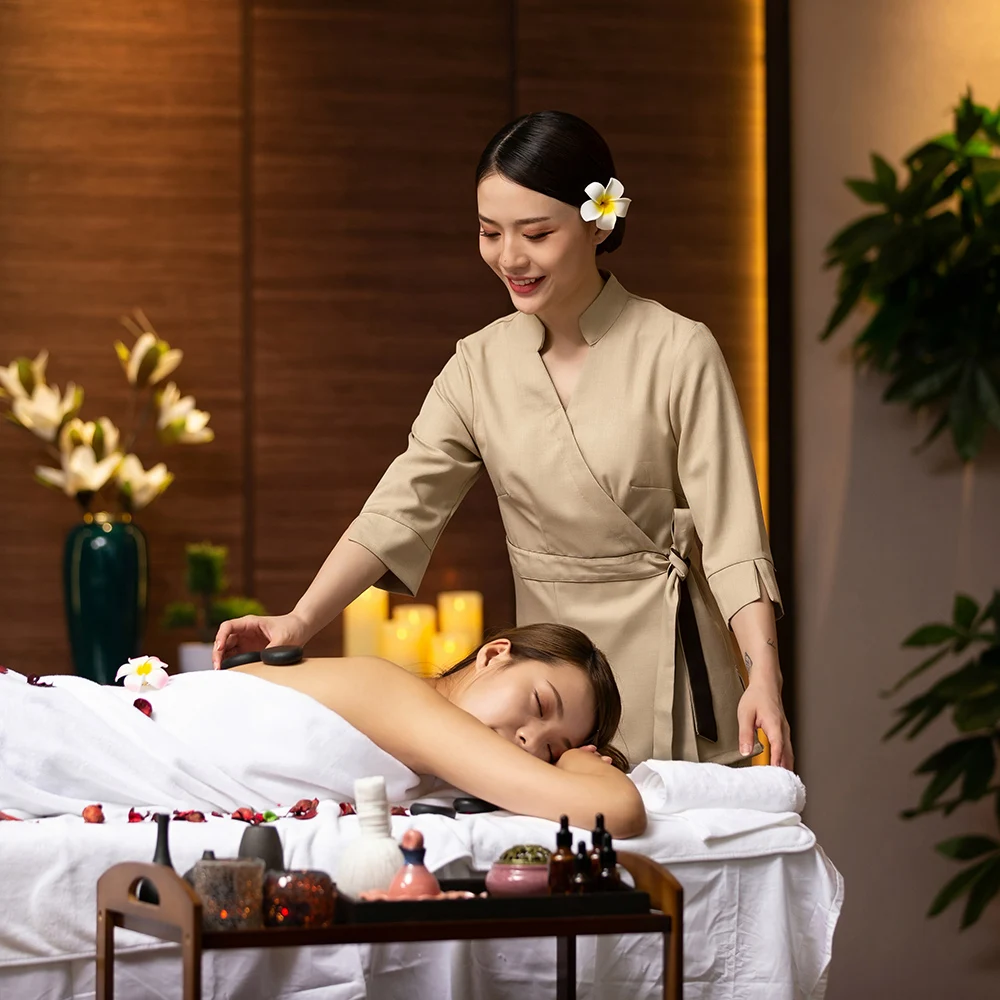 
Wholesale fashion uniform ladies custom beautician uniforms Sauna spa work clothes ladies suit 