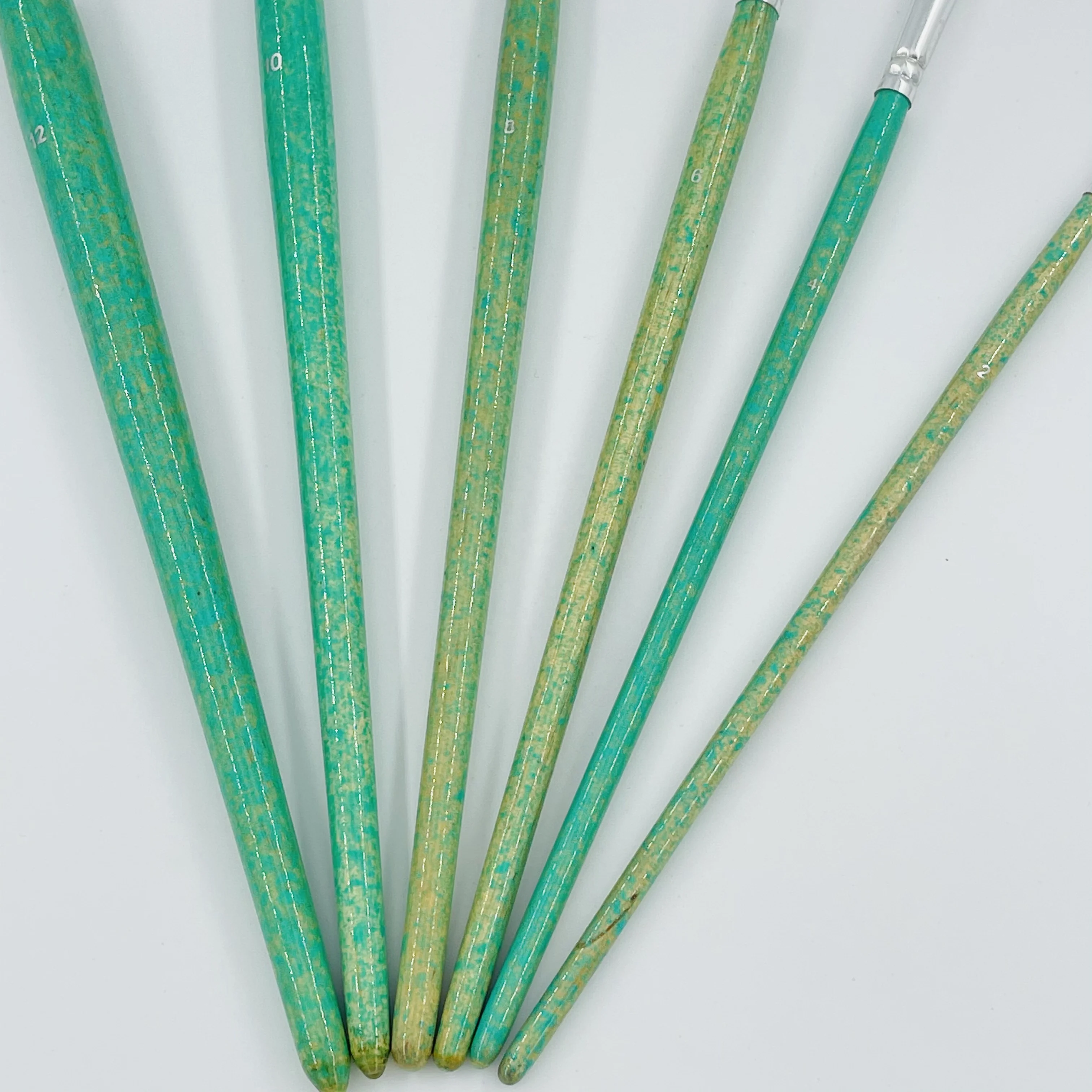 6pcs High Quality Green knurled pattern wooden handle aluminum tube mixed shape nylon hair acrylic paint brush set for artist