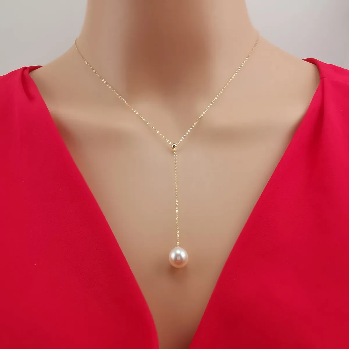 Genuine 18k yellow gold 1.0 chain natural pearl necklace AU750 yellow gold freshwater pearl necklace with adjustable size