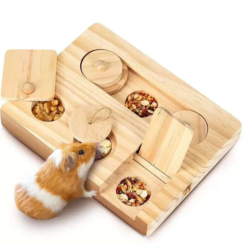 Wooden hamster feeder home feeding box snack dispenser creative golden hamster fun foraging interactive toy