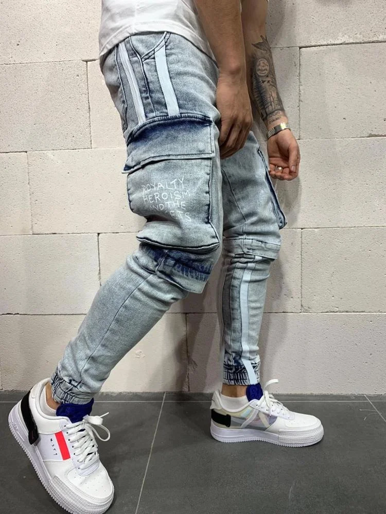 
New Style Blue Stylish Denim Scratch Jogger Pants Jeans Men 