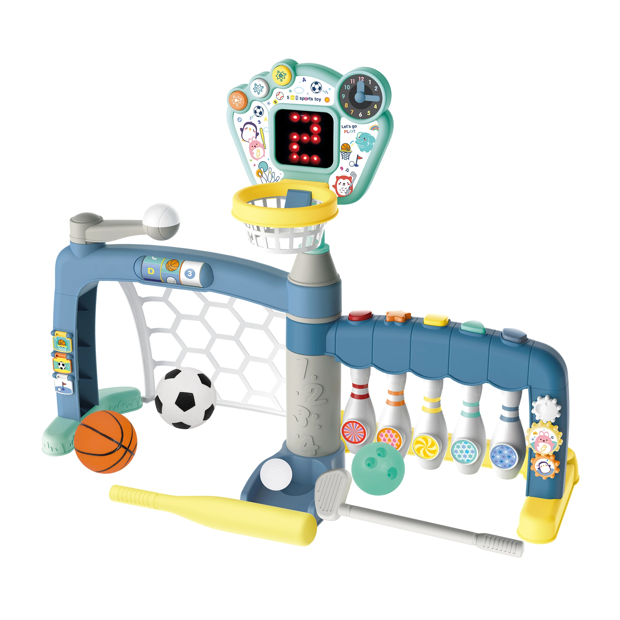 IQOEM Five in one basketball rack, electronic scoring, bowling, football, golf, baseball, indoor parent-child ball sports CD1908