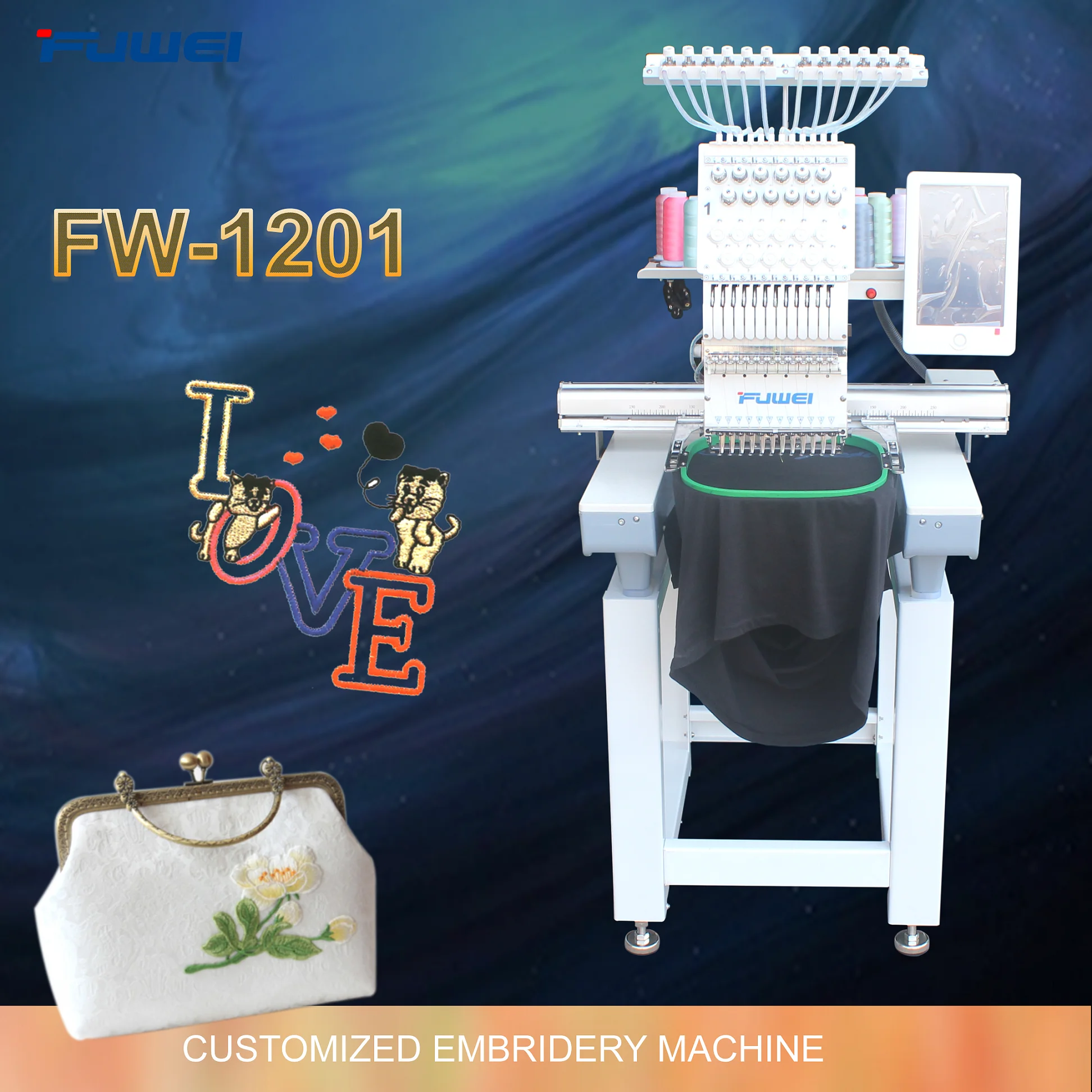 fuwei house hold one head automatic 12/15 needles knitted sock embroidery machine