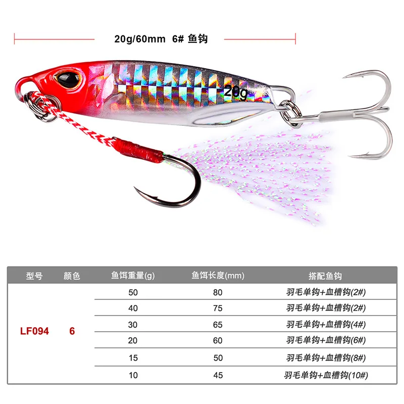 10g 15g 20g 30g 40g 50g 6color  Long Range Metal Lures Bionic  Bait Submersible Iron Plate Fishing Lure