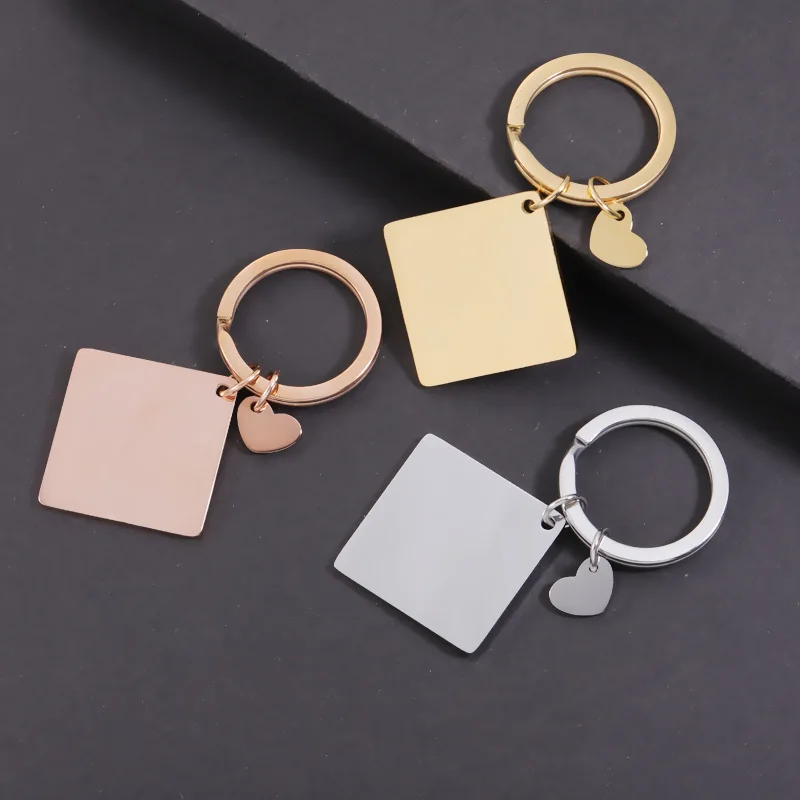 Personalized Blank Rectangle Square Picture Engraved Stainless Steel Keyring Calendar Keychain Souvenir Gifts Key Chain