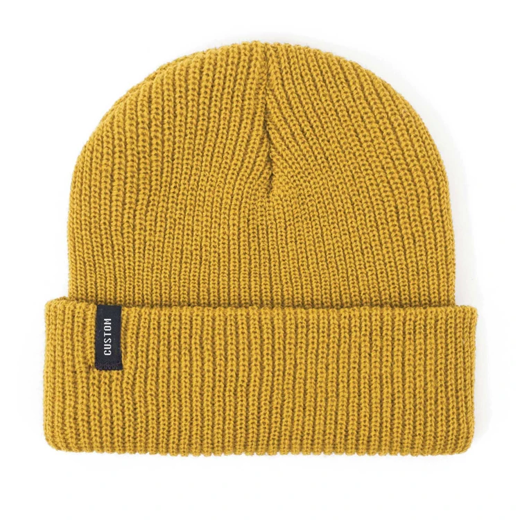 Wholesale Custom Beanie Woven Label 100% Acrylic Light Heather Grey Knitted Beanie Winter Hat For Men