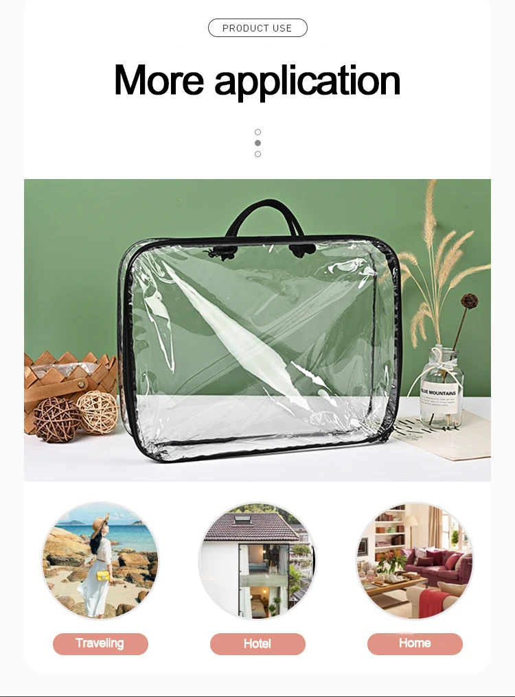 T1 Custom Plastic packaging bag with zipper for blanket and bedding sets of 4 pieces Transparent pvc bag