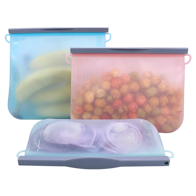 BPA Free Custom Freezer Food Grade Safe Stand Up Foldable Silicon Food Bag Silicone Reusable Storage Food Pouch Bags with Zipper