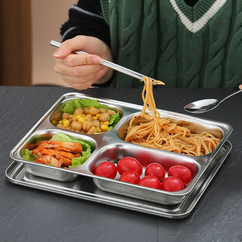 IKITCHEN 201 school children divided dinner plate metal stainless steel 4 compartments hospital plate food tray