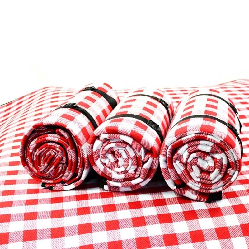 Sample Available Red White Plaid Outdoor Foldable Waterproof Picnic Mat Thicken Soft Portable Camping Travel Beach Blanket