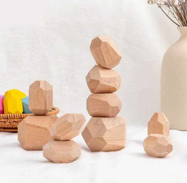 10pack  Stackable Block Sculpture, Mothers Day Gift Handmade Balancing Blocks, Natural Toy