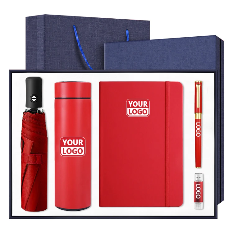 Custom logo corporate Souvenir Gift items Umbrella Thermos Notebook Flash Drive Promotional business men gift set