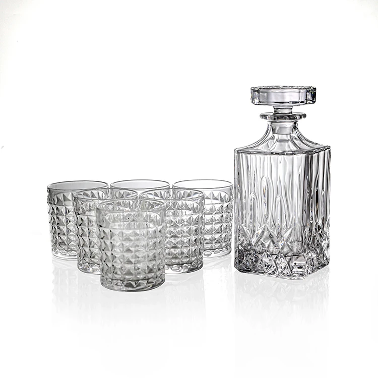 Quality Lead Free Crystal Whiskey Decanter Set With 6 Glasses Dishwasher Safe Whiskey Decanter And Glasses Bar Set