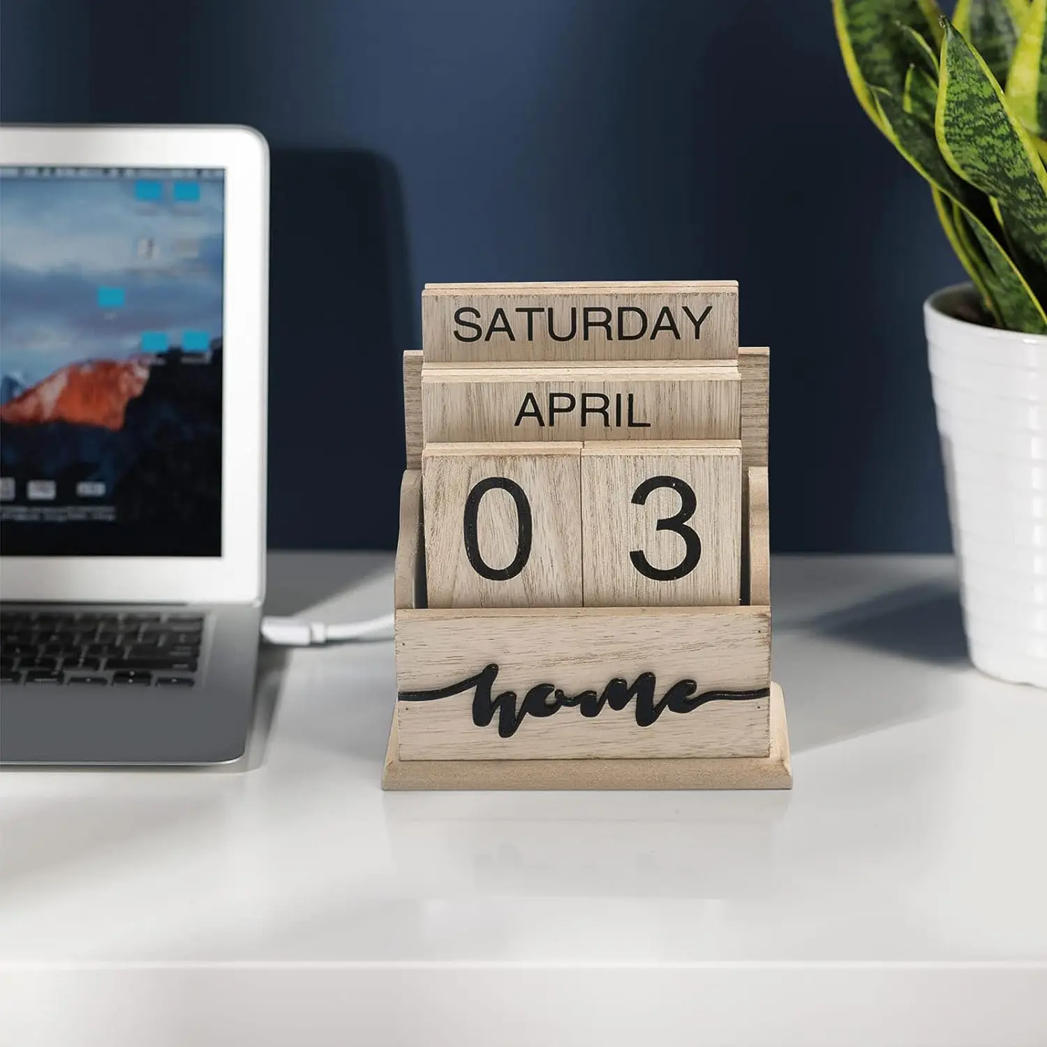 Perpetual Calendar Wooden Calendar Blocks Vintage Wood Block Calendar for Home Office Desk Accessories Week Month Date Display