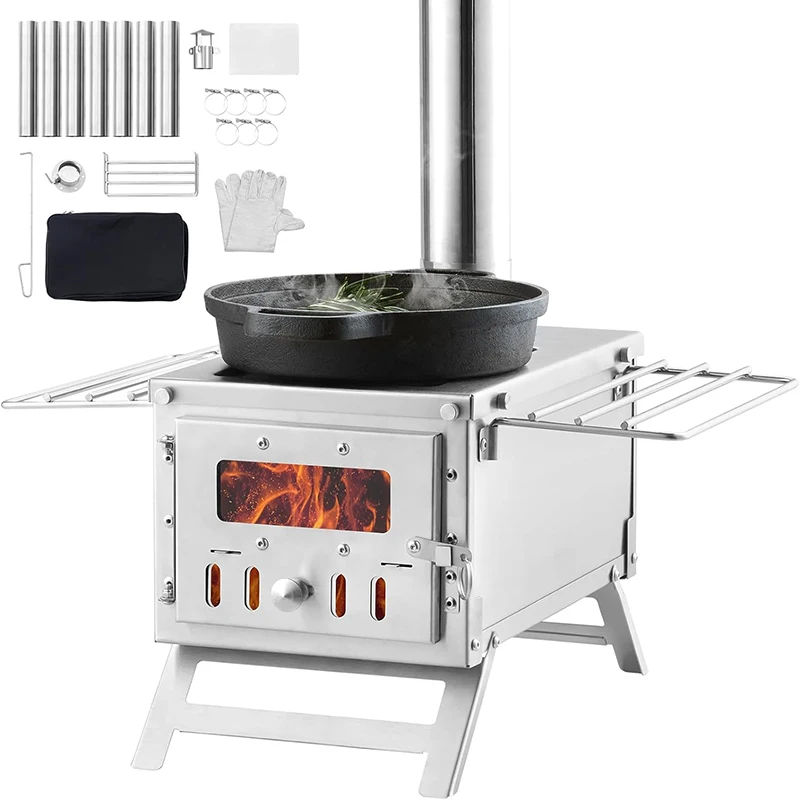 Outdoor Camping Stove with Long Chimney Stainless Steel Smokeless Wood Burning Sauna Furnace for Outdoor Adventures