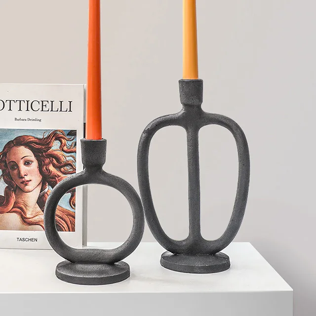 Vintage Frosted black candlestick holder resin wabi-Sabi candle holder small size for TV cabinet decoration