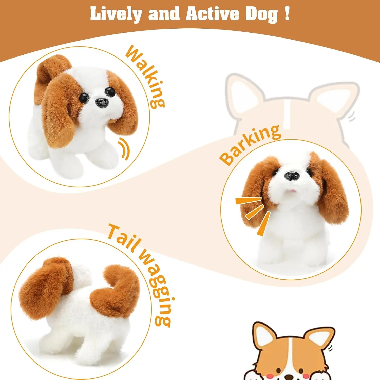 Plush  Toy Puppy Electronic Interactive Dog - Walking, Barking, Tail Wagging, Stretching Companion Animal for Kids Toddlers