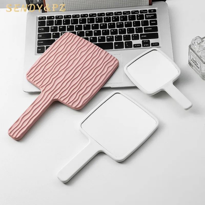 Handheld INS Style Makeup Mirror Cute Portable Pink Silver White Electroplated Water Ripple Texture Cosmetic S M L Size Mirrors