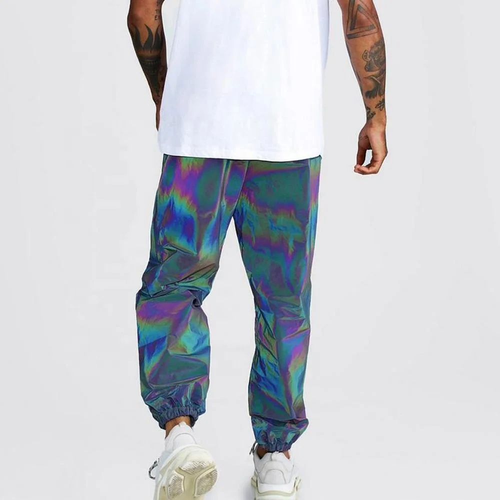 Hot sales colorful mens streetwear reflective hip hop pants with Drawstring