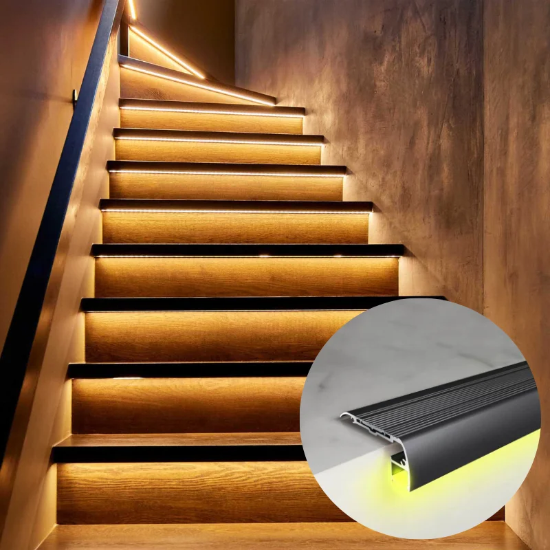Safety Light Step LED Profile Aluminum Stair Nosing With Rubber Insert