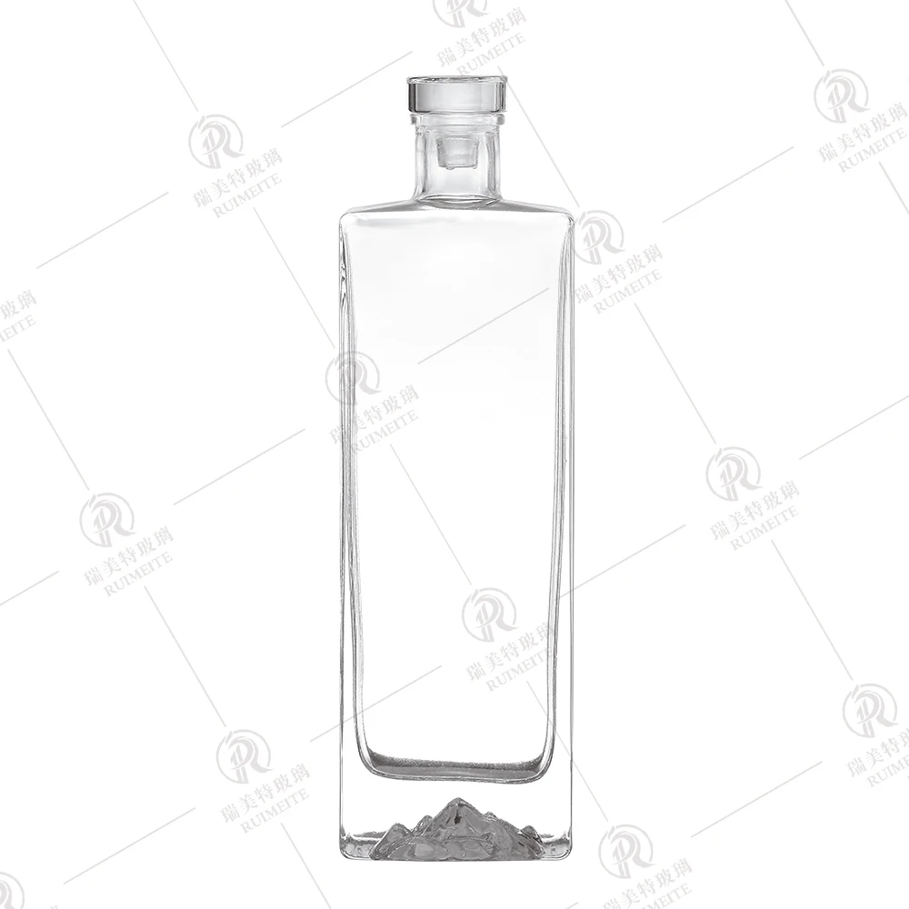 Durable high flat square glass bottle for Liquor/Whiskey/Brandy/XO/Vodka with stopper