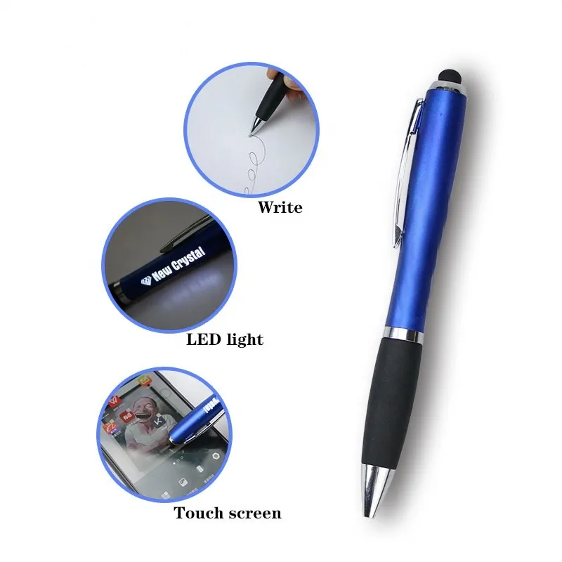 Stylo promotional pen laser enhraved logo custom led light up pens with stylus with custom light logo