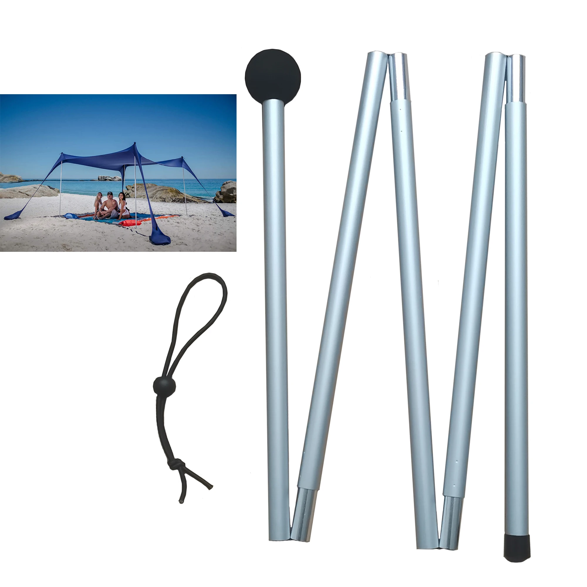 Customized Anodized Folding  Aluminum Adjustable Outdoor Camping Beach Sunshade  Tent Tube  Pipe  Poles Telescopic Tarp Poles