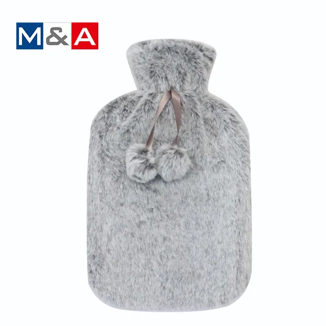 Custom rubber hot water bottle 2 liters  with plush soft fur cover with customized colour