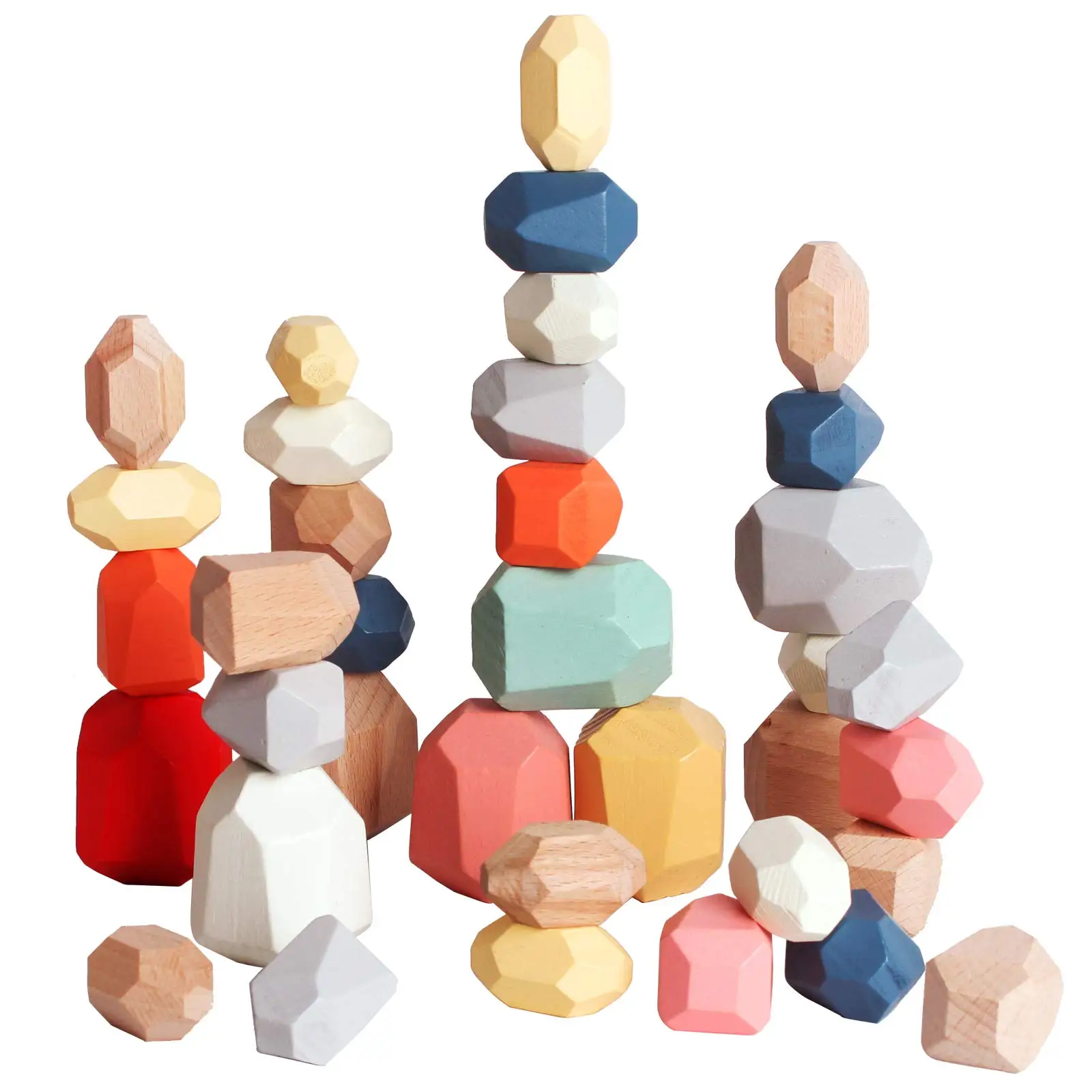 Educational Toys Multicolor Wooden Stacking Toddler Balancing Blocks Wooden Building Blocks Rocks Stones Preschool Montessori