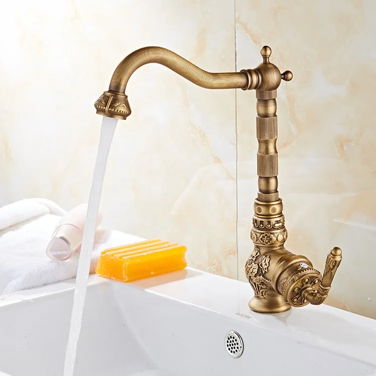 Single Handle European Style Kitchen Faucets Classic Antique Bronze Kitchen Tap