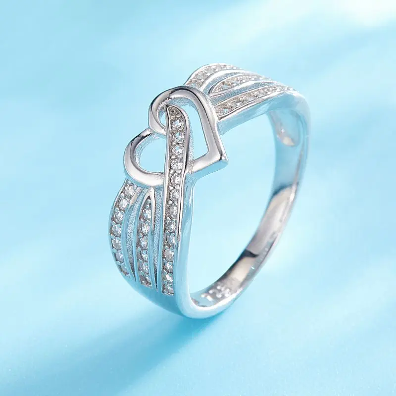 High-end Handmade Women Wedding Jewelry VVS Moissanite Crossed Heart Diamond Rings Silver 925 Trendy Snake Silver Plated Zircon