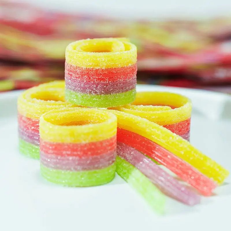 Creative Children Snack Food Fruit Sweets Gummy Candy Individual Package Delicious Colorful Sour Strip Rainbow Belts