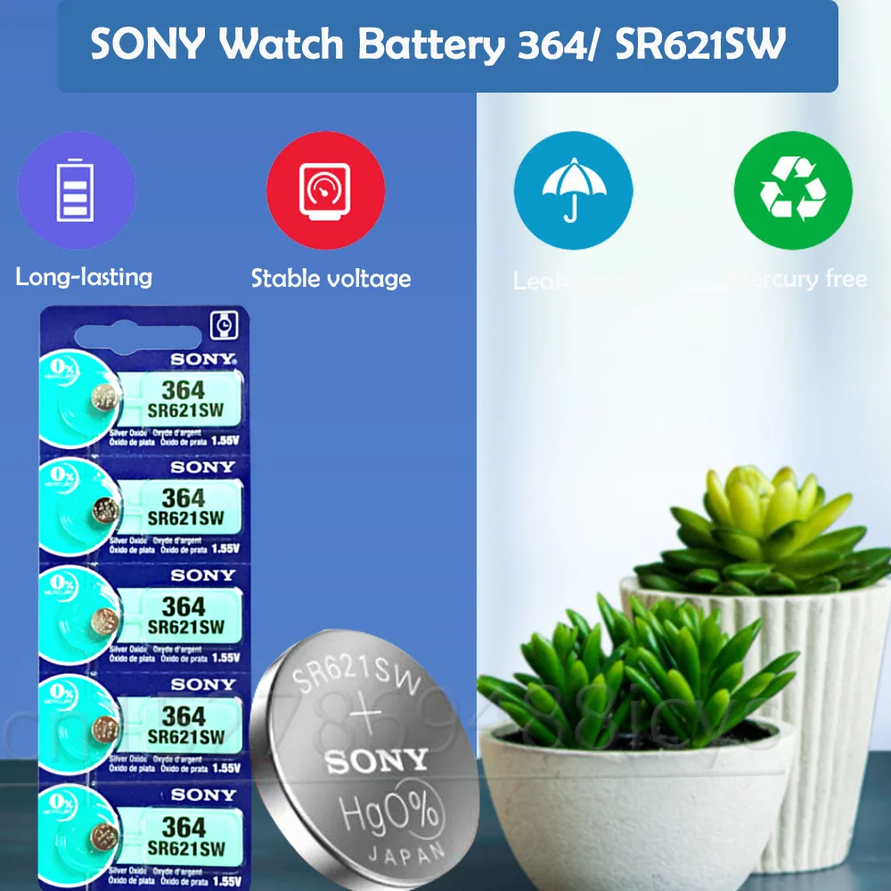 for Sony 364 Original 1.55V Silver Oxide Watch Battery 364 SR621SW V364 SR60 SR621 AG1 Button Coin Cell MADE IN JAPAN