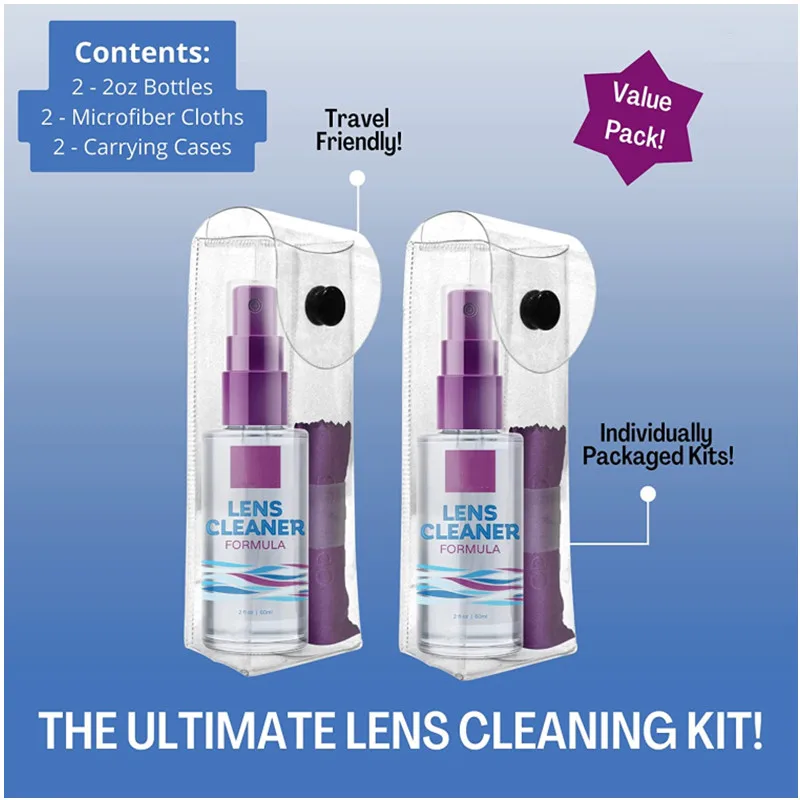 Wholesale OEM 2 In 1 Spray And Cloth Sunglasses Eyeglasses Streak-Free Lens Cleaner Spray Kit
