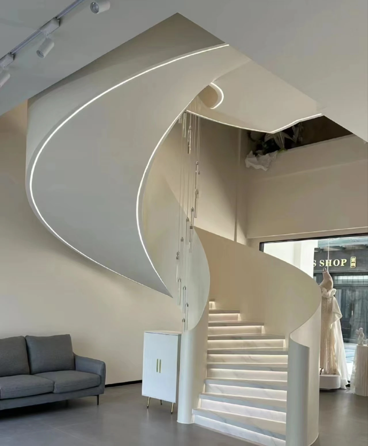 ECT Glass Carbon Steel stairs Curved Staircase Indoor Home Modern Staircase