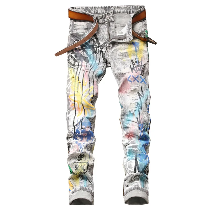 Fashion Slim Thin Skinny Hole Jeans Side Hip Hop Trousers Boys Ripped Jeans For Men Pencil Pants