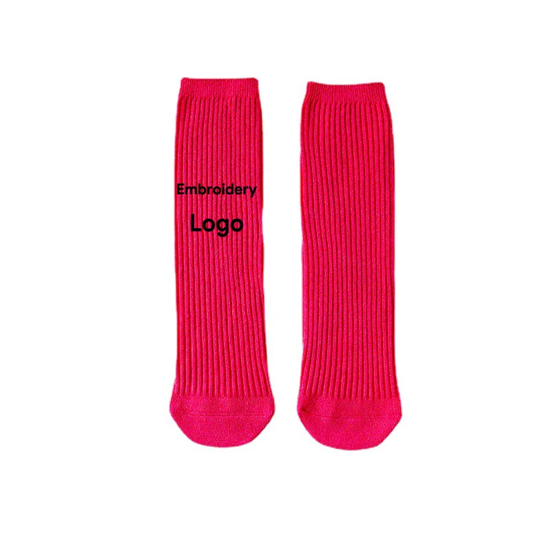 OEM Factory High Quality Custom embroidery logo Solid Color Anti-Slip Knitted Silicone Crew Ribbon Kids Baby Sock Made Cotton