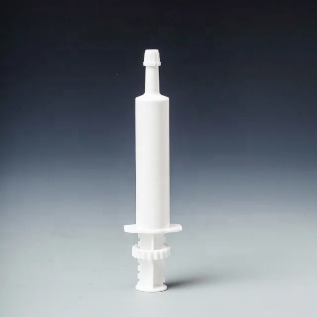 custom color white plastic disposable 30ml dosage horse medicine packaging syringe bottle with sealing cap from china supplier