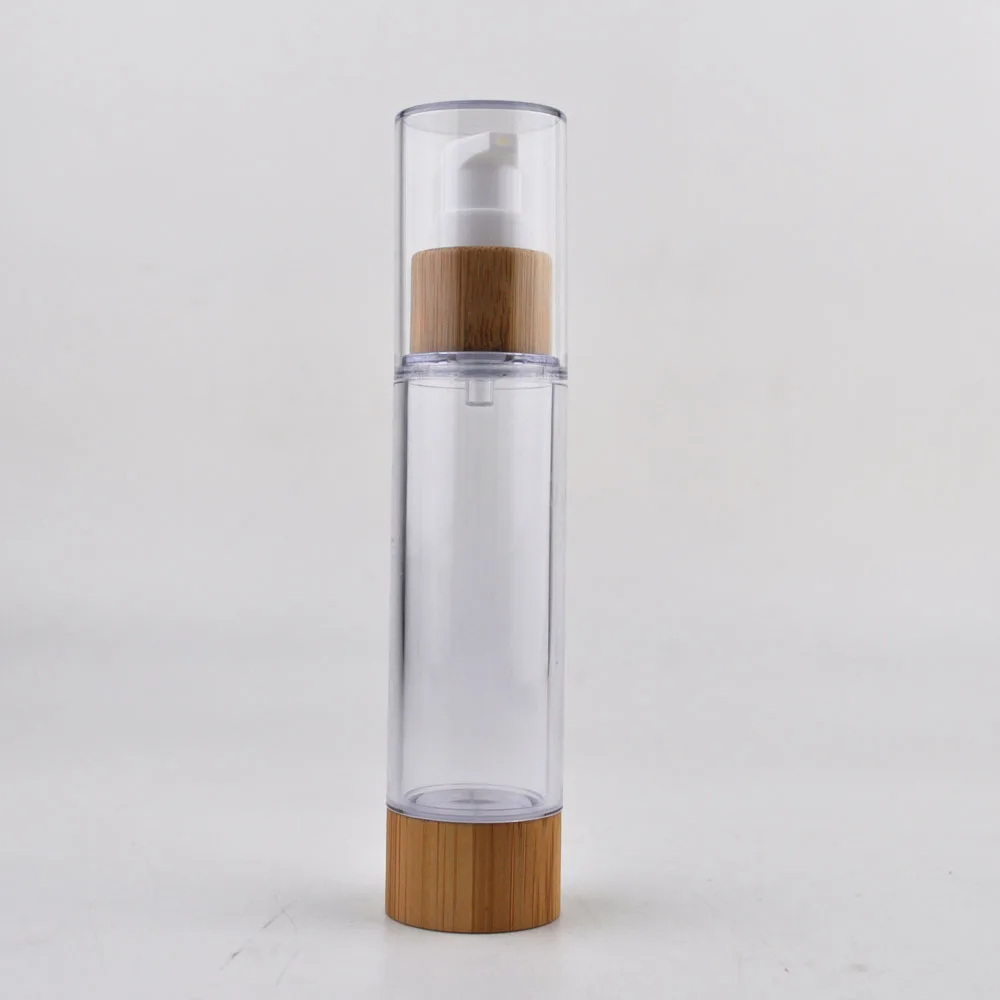 Best Selling 30ml 50ml Engrave Logo Pump Screw Refillable Airless Spray Bottle Fine Mist Bamboo