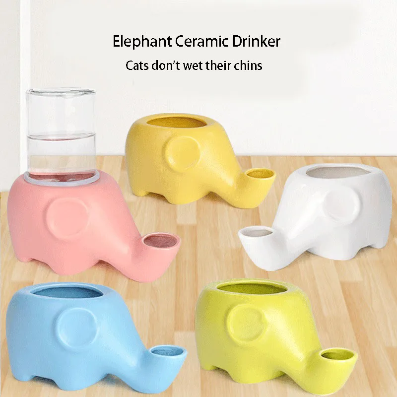 Cat water dispenser not wet mouth water bowl automatic refill ceramic cat bowl ceramic cartoon elephant water dispenser
